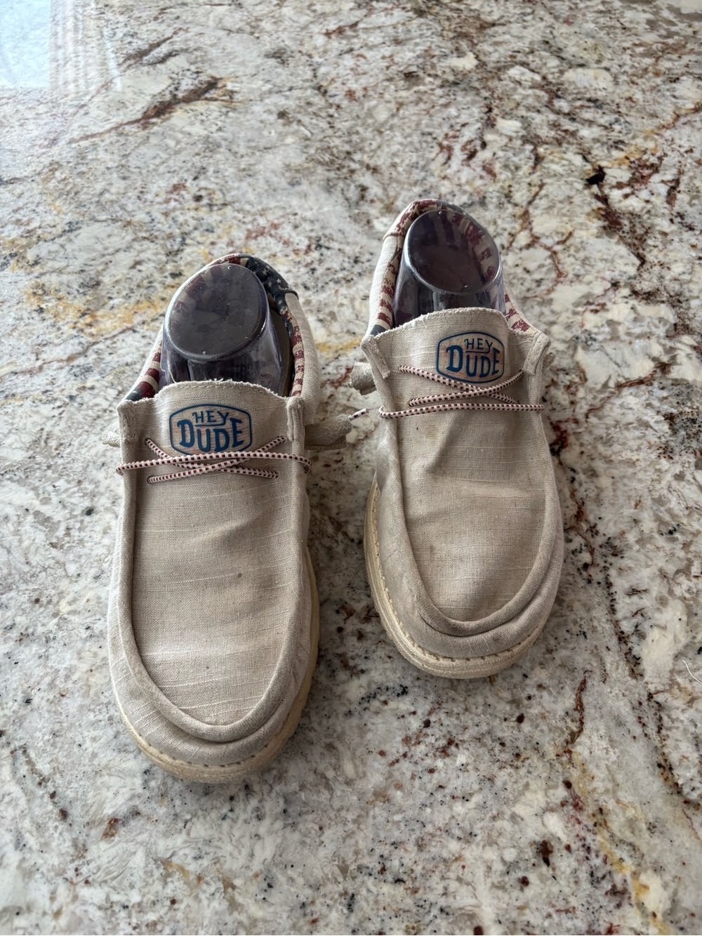 Hey Dude Beige Canvas Slip-On Loafers with Patterned Lining